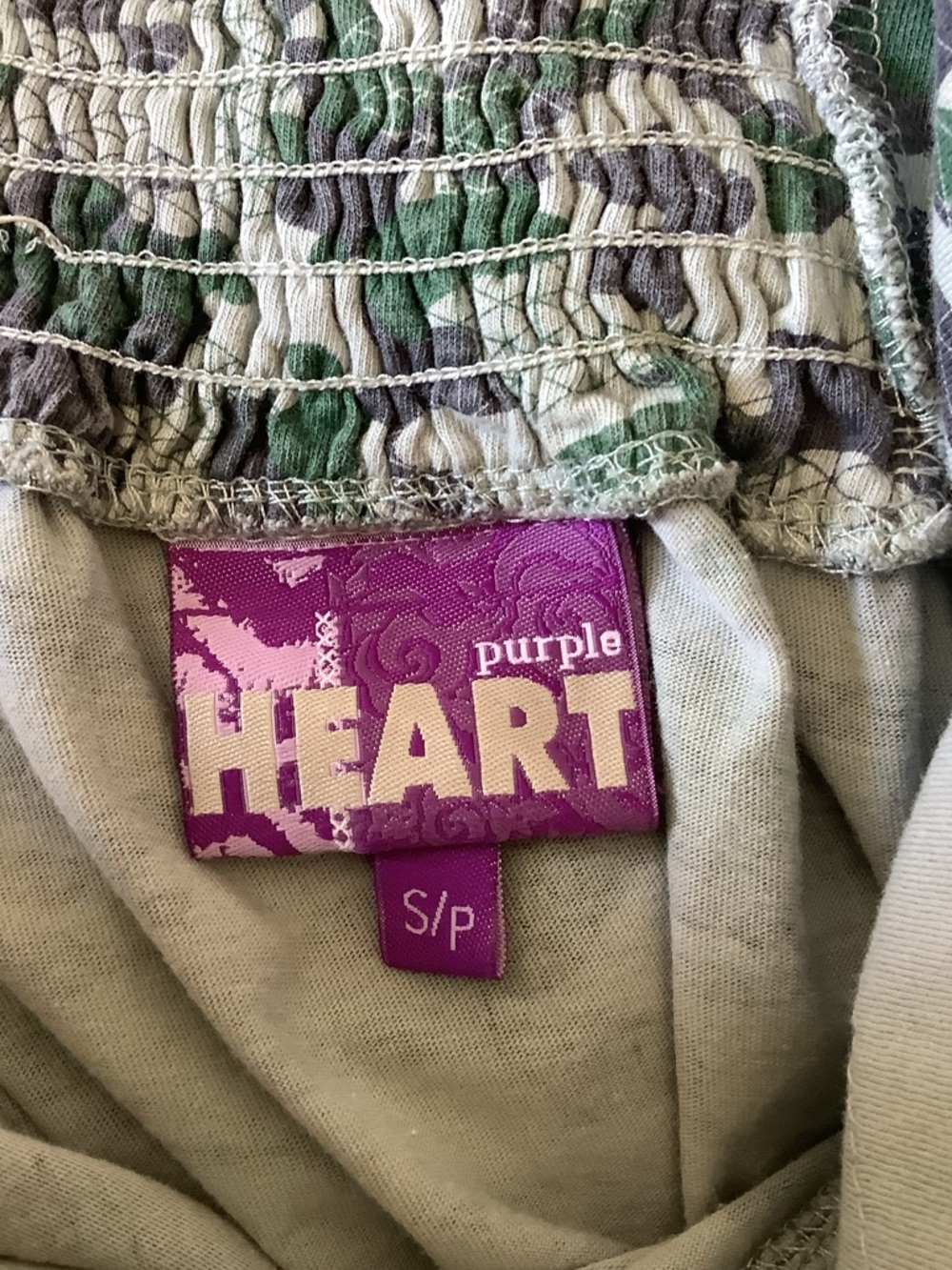 Purple Heart Y2K Green Camo Babydoll Top Zip Front Detail Size XXS 100% Cotton - Picture 9 of 11